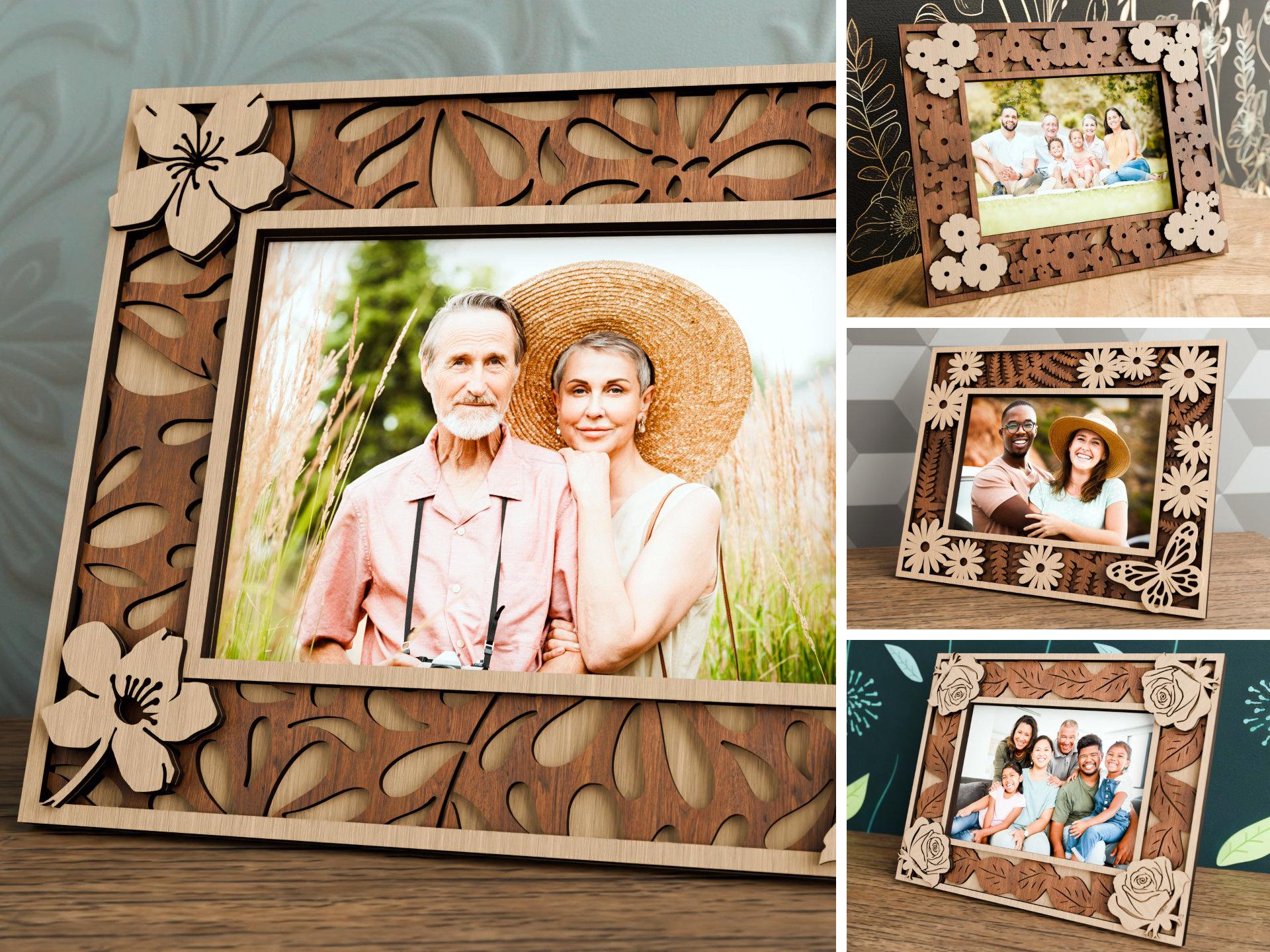 Laser Cut Photo Frames 4x designs - multilayer Picture Frame, Flowers, Mothers Day Gift Digital Download cutting file for Laser cutter cut