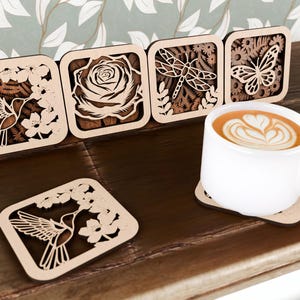 Projekty podstawek - Garden Wildlife - warstwowa grafika laserowa - 3D warstwowy plik wektorowy do cięcia laserowego, dxf, svg i lightburn