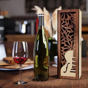 Geschenkdoos houten wijnfles - gitaarthema - 3D gelaagde vectorsnijbestand voor lasersnijden, Glowforge, dxf, svg en lightburn