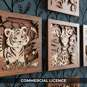 Pacote de arte a laser multicamadas com tema de selva - LICENÇA COMERCIAL - Arquivo de corte vetorial em camadas 3D para corte a laser, dxf, svg e lightburn