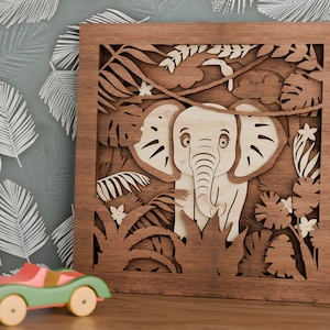 Meerlaagse schattige olifant laserkunstwerk SVG mandela - 3D gelaagde vectorsnijbestand voor lasersnijden, Glowforge, dxf, svg en lightburn