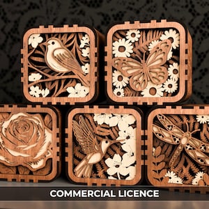 Confezione regalo di gioielli - Licenza commerciale - 5 file di taglio vettoriale a strati 3D per taglio laser, svg, lightburn, portagioie, ricordo