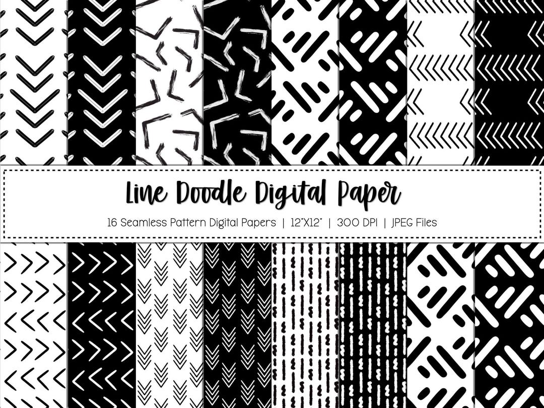 Abstract Black and White Seamless Patterns: Doodle Digital Paper ...