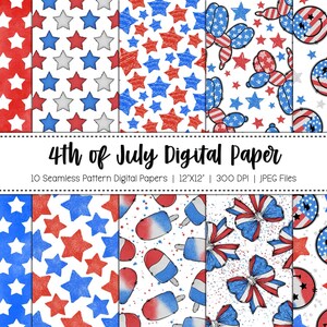 4th Of July Seamless Pattern Digital Paper / 4th Of July Pattern / Digital Paper / Red White and Blue / Seamless Pattern / Stars and Stripes