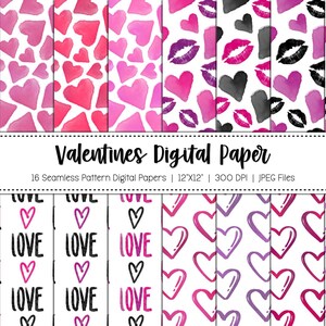 Valentine&#39;s Day Hearts Digital Paper: Seamless Patterns (Digital Download)