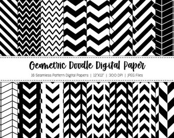 Black and White Seamless Geometric Pattern Digital Paper Pack (12x12 Inch)