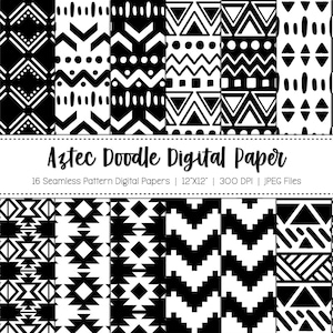 Aztec Seamless Pattern Digital Paper Pack / Seamless Pattern / Black and White Aztec / Digital Paper / Aztec / Scrapbook Paper /