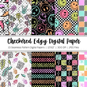 Checkered Seamless Pattern Digital Paper / Checkered Pattern / Lightning Bolt Pattern / Punk Pattern / Seamless Pattern / Edgy Pattern /
