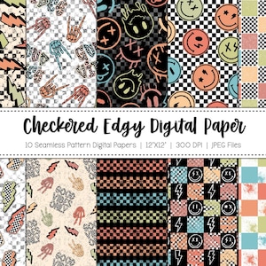 Checkered Seamless Pattern Digital Paper / Checkered Pattern / Lightning Bolt Pattern / Punk Pattern / Seamless Pattern / Edgy Pattern /