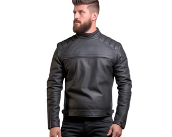 Chaqueta Steampunk genuina para hombre - Chaqueta motera de cuero negro hecha a mano