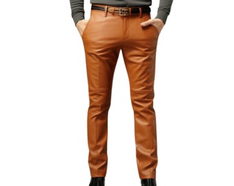 Handgemaakte leren herenbroek, leren broek, slimfit leren broek