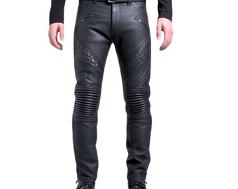 Genuine Black Leather Pants, Handmade Leather Men Pant, Leather SlimFit Pants