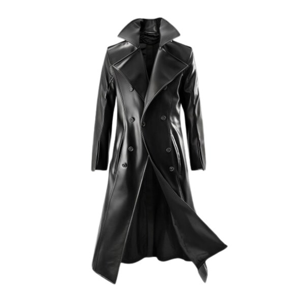 Handmade Leather Men's Long Coat, Genuine Gothic Coat, Leather Black Steampunk Style