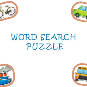 Transportation Word Search Puzzle Game: Kids Vocabulary Builder (PDF Pattern)