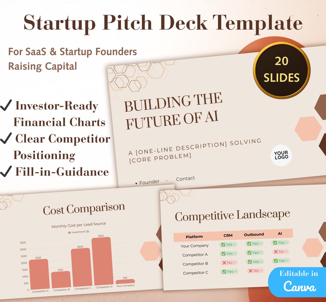 Investor Pitch Deck Template Canva | AI Startup Fundraising Slides for ...