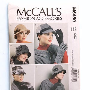 Patrón de costura McCall's M6450 para sombreros y guantes: 5 sombreros, 3 guantes, talla única, vintage, descatalogado, completo sin cortar.