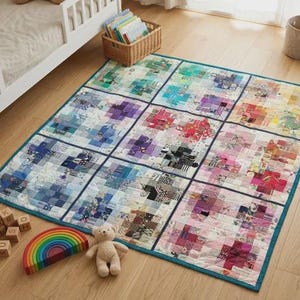 Rainbow Patchwork Play Mat Quilt - Amazing piece of 100% Handmade in Europe - Perfect unisex gift - OOAK Kids Nusery gift