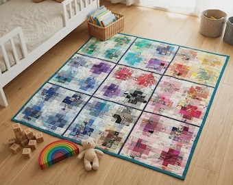 Regenbogen-Patchwork-Spielmatte – Einzigartiges, 100 % handgefertigtes Unikat aus Europa – Perfektes Geschenk für Jungen und Mädchen – Einzigartiges Geschenk fürs Kinderzimmer