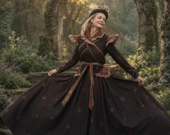 Maßgefertigtes Fantasy-Seidentaftkleid – Renaissance-Fantasy-Couture-Kleid, episches LARP-Kostüm, Fantasy-Hochzeitskleid, handgefertigtes Atelierkleid