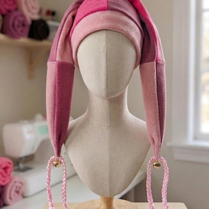 Pink Jester Hat Handmade | Patchwork Medieval Fool Hat | Fairycore Costume Cap | Renaissance LARP Festival Hat | Adult & Child