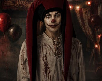 Riesiger Narrenhut, Albtraum-Zirkusclown-Kopfschmuck, Horror-Cosplay-Hut, Freakshow-Kostüm, Unikat
