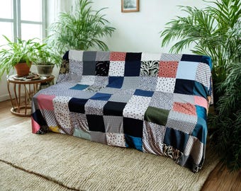 XXL Wendbare Patchwork-Decke aus Jersey-Samt, 2 x 3 m, Überwurfdecke, ideal für Studenten und kleine Haushalte, Mehrzweckdecke