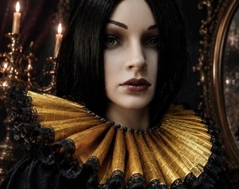 Goldener gotischer Kragen im Barockstil, modisches Statement-Piece, tragbares Kunst-Accessoire