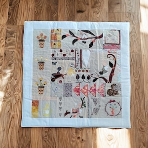 Handmade Country Patchwork Quilt Wall Hanging or Table Topper – Beige Folk Art Quilt - Textile Art