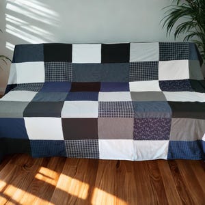 Large Patchwork Jersey Blanket – Minimalist Throw, Father's Day gift - Durable Washable Couch or Bed Blanket