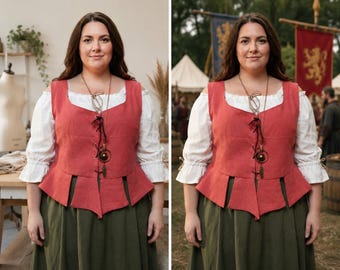Mittelalterliche LARP-Weste in Übergröße | Maßgeschneiderte Renaissance-Weste | Naturbaumwolle oder Canvas | Seidengefüttertes Fantasy-Kostüm