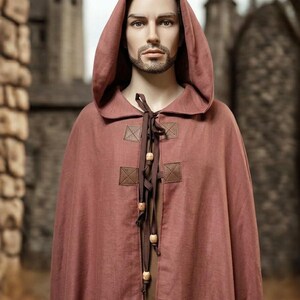 Handmade Quality Linen Hooded Cloak – Double Layer Medieval Cape – Unisex LARP & Autumn Wear