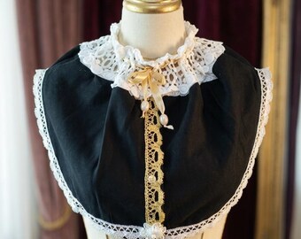 Handgefertigtes Capelet mit Dienstmädchenkragen | Gothic-Lolita-Spitzenkragen | Viktorianisches Cosplay-Cape | Abnehmbarer Baumwollkragen | Unisex-Kostümaccessoire
