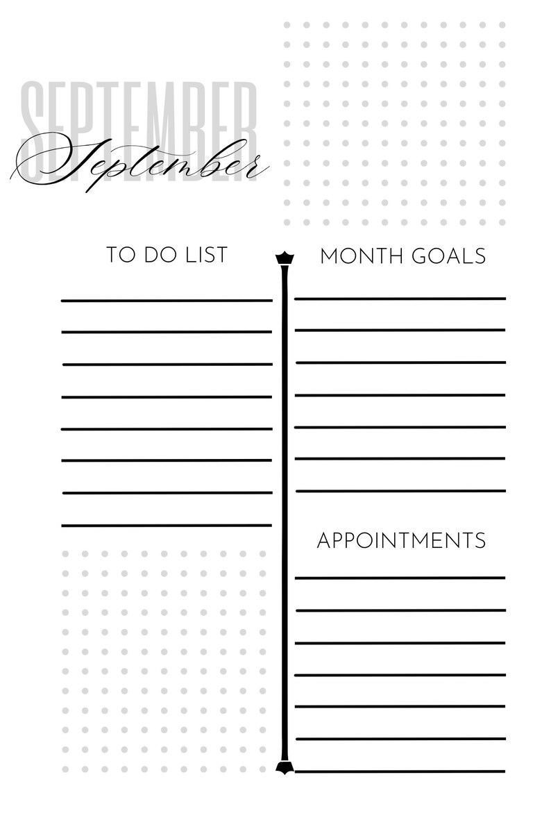 Printable Monthly and Daily Planner Notes Page Daily Organization Month
