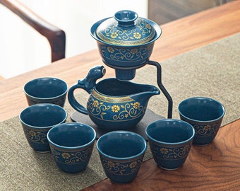 Keramik-Teekocher mit Verbrühungsschutz | Halbautomatisches Teeservice aus Keramik | Teekanne | Teetasse | Tee-Party-Tee-Set | Nachmittagstee-Set