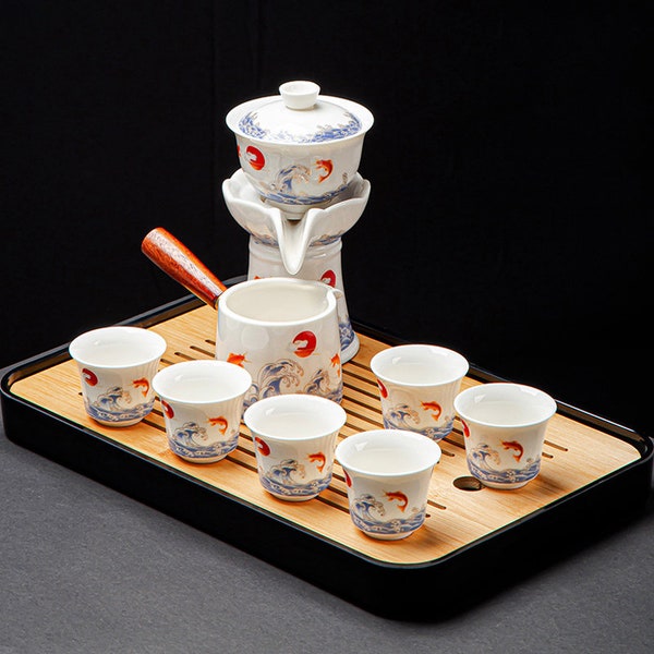 Suet-fat jade white porcelain automatic tea set | Creative anti-scald tea set | Kung Fu tea set | Tea party tea set | Tableware