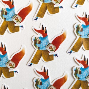 Glücklicher Fuchs Aufkleber / Die geschnittener glänzender Vinyl Aufkleber / Süßer Tier Aufkleber / Einzelner Aufkleber / Für Buchliebhaber