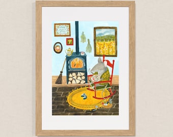 Mouse at Home / Signed A4 Fine Art Print / Stylized Illustration Print / Wall Decor / Colourful Wall Art / For Mice Enthusiasts