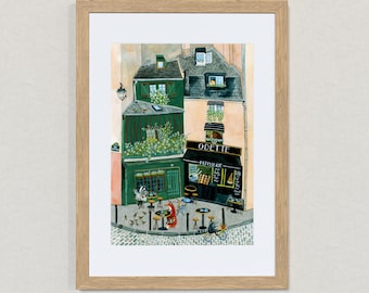 Breakfast in Paris / Signed A4 Fine Art Print / Stylized Illustration Print / Wall Decor / Colourful Wall Art / Animals in Paris