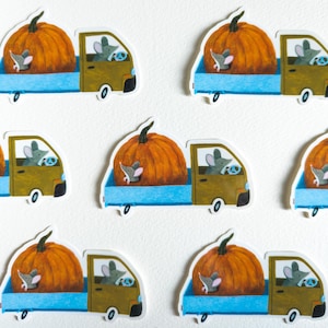Sticker pompoenmuizen / Gestanste glanzende vinylsticker / Sticker schattige dieren / Enkele sticker / Halloween-sticker / Voor liefhebbers van eten en muizen