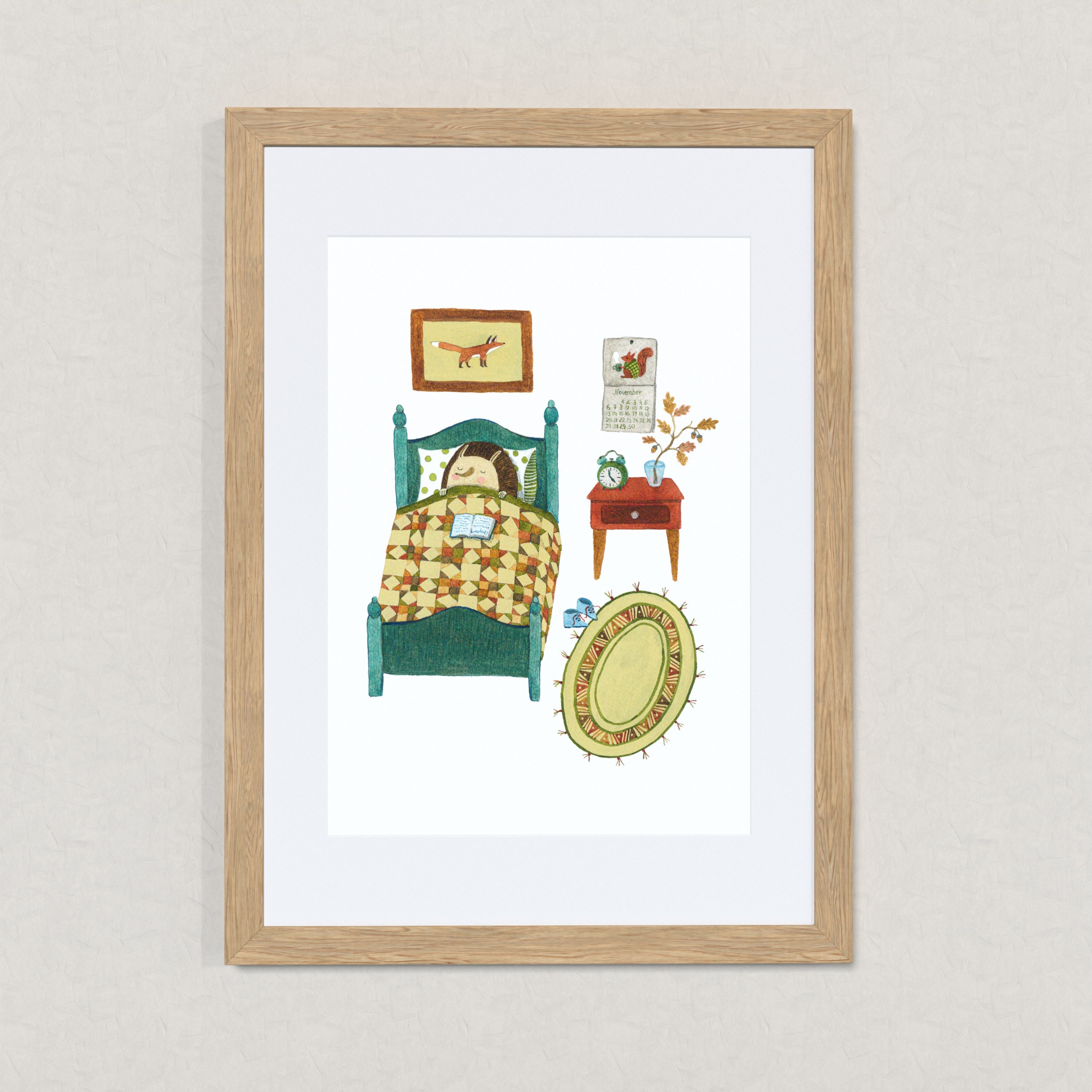 Ready for Hibernation / Signed A4 Fine Art Print / Stylized Illustration Print / Wall Decor / Colourful Wall Art / For Tiny Hedgehog Fans
