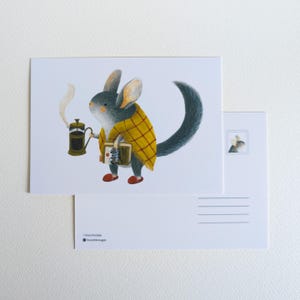 Chinchilla d'automne / Carte postale A6 / Carte colorée et unique / Carte postale aquarelle / Snail mail / Postcrossing / Pour les amoureux des animaux et des livres