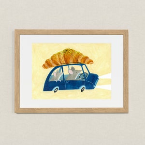 Croissant mit Pistazie / Signierter A5 Fine Art Print / Stilisierte Illustration / Wanddekoration / Bunte Kunst / Für Mäuse und Gebäck-Liebhaber