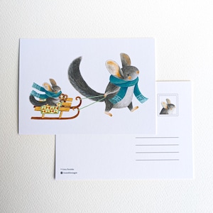 Jour de neige Chinchillas / Carte postale A6 / Carte colorée et unique / Carte postale aquarelle / Snail mail / Postcrossing / Hiver / Noël / Noël