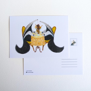 Pierwsza randka / Pocztówka A6 / Kolorowa i wyjątkowa kartka / Pocztówka akwarelowa / Poczta ślimakowa / Postcrossing / Kartka walentynkowa / Zakochane mrówkojady