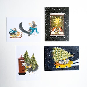 Winter Cards: Set of 4 / Cute illustrated animals / Watercolour postcards / Unique & colourful / Snail mail / Postcrossing / Christmas Cards