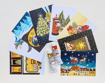 8 biglietti di Natale: Mega Set / Cartoline per le vacanze invernali / Articoli di cancelleria natalizia / Animali del bosco accoglienti / Posta ordinaria / Postcrossing