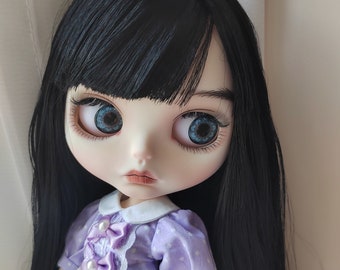 blythe custom dolls long straight black hair carve lips