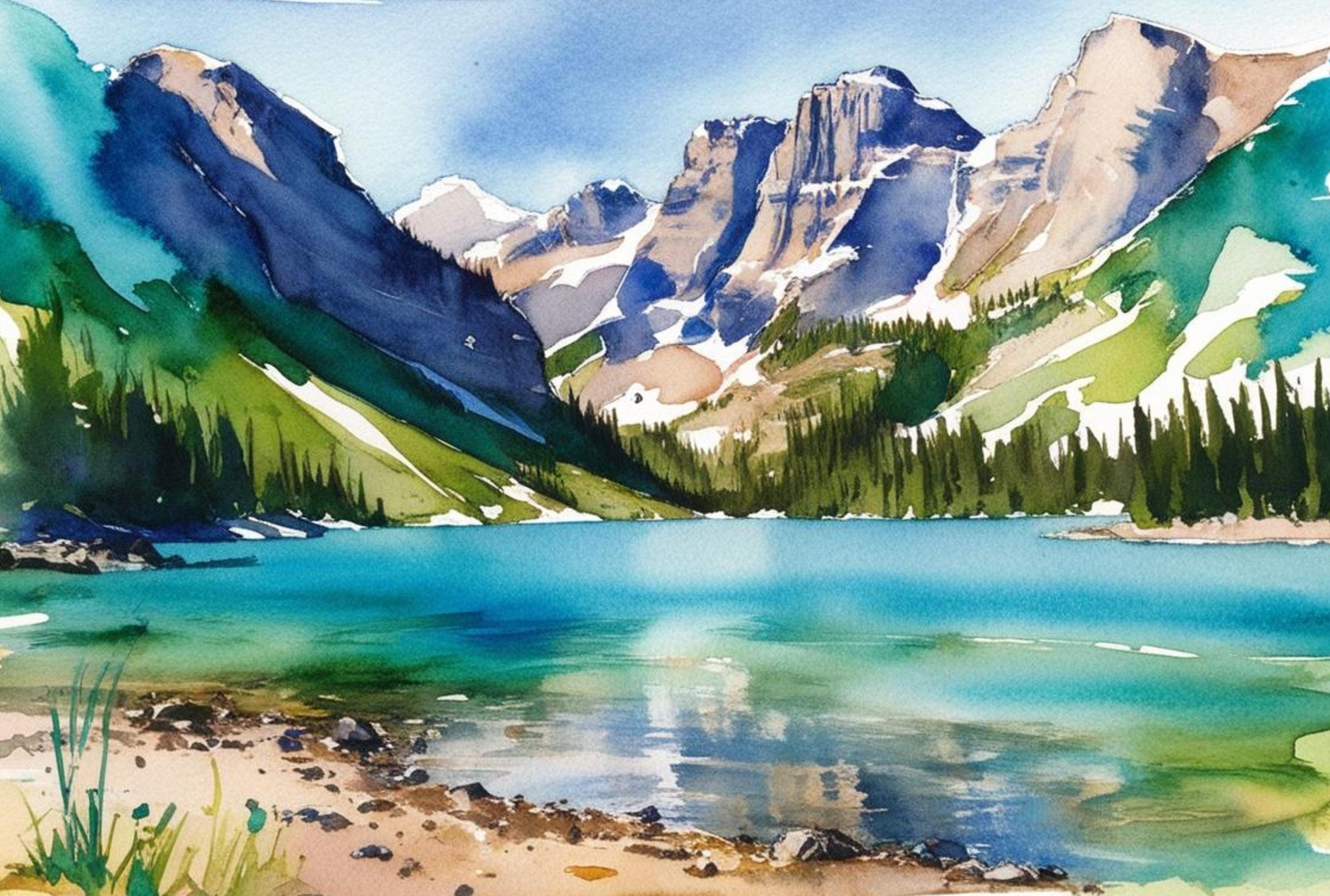 Banff National Park Painting Canada Landscape Watercolor Art Print Mountains Landscape  Moraine Lake Wall Art Rocky Mountains Print