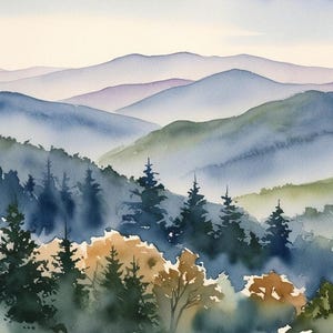 Blue Ridge Mountains Painting Watercolor Art Print Blue Ridge Parkway  Landscape Wall Art Moutain Forest Artwork