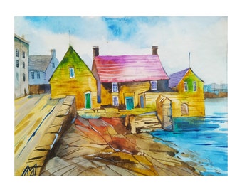 Lerwick. Watercolor landscape of Lerwick. Print. Print from an original painting. Kitchen decor